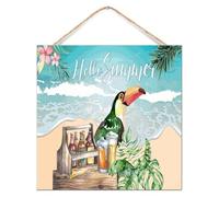 Panneau mural en bois « Hello Summer » - Décoration murale amusante - Happy Hour - Piscine - Plage - Panneau mural de motivation pour table, maison, chalet - 30,5 x 30,5 cm