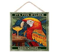 Panneau mural en bois « It's Five O'Clock Somewhere » - Ara, perroquet, animal domestique, 30,5 x 30,5 cm - Décoration d'intérieur - Panneau en bois personnalisé pour la maison et l'extérieur