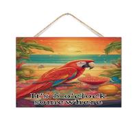 Panneau mural en bois « It's Five O'Clock Somewhere », panneau en bois établi pour vacances de plage, perroquet, 30,5 x 20,3 cm, ara, toucan hawaïen, décoration d'intérieur moderne pour cabine