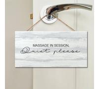 Panneau mural en bois « Massage in Session, Quiet Please » avec citation « Welcome » - Décoration murale rustique à suspendre pour maison, porte d'entrée, porche, jardin, cour, pendaison de