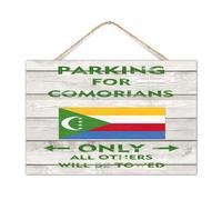 Panneau mural en bois « Parking for Comorians » - Drapeau d'État - Pour voyage, sports - 30,5 x 20,3 cm - Décoration murale vintage en bois pour étagère, cheminée
