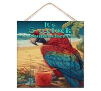 Panneau mural en bois peint « It's Five O'Clock Somewhere » - Décoration de table inspirante Happy Hour - Piscine - Plage - Fruits - Panneau mural en bois peint pour salle de bain, chambre d'enfant
