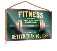 Panneau mural en bois pour salle de bain avec inscription « Fitness Is Not About Bringing Someone Else. » Décoration amusante pour salle de bain (23 x 35 cm)