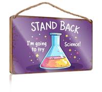 Panneau mural en bois pour salle de bain avec inscription « Stand Back, I'M Going To Try Science ! » Décoration amusante pour salle de bain (23 x 35 cm)