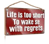 Panneau mural en bois pour salle de bain « Life Is Too Short To Wake Up With Regrets » - Décoration amusante pour salle de bain (15 x 28 cm)