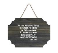 Panneau mural en bois rustique avec inscription « In The Morning Lord You Hear My Voice in The Morning I Lay My Requests before You And Wait Expect » - Décoration murale rustique en bois - 15,2 x 25,4