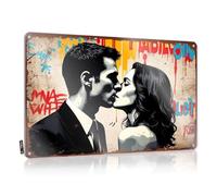 Panneau mural en étain avec inscription « A Man And Woman Kissing In Front Of Graffiti » - Décoration murale pour garage (20 x 30 cm)