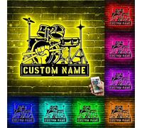 Panneau Mural en Métal de Batteur Personnalisé Avec Lumière LED - Art Mural Décoratif, Signes de Nom de Batteur - Cadeau pour Décor de Chambre