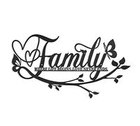 Panneau mural en métal « Family Where Life Begins Love Never Ends » - Décoration murale noire - Lettres citées pour salon, chambre à coucher, cuisine, intérieur et extérieur (44,5 x 22,9 cm) (noir)