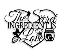 Panneau mural en métal « The Secret Ingredient Is Love » - Décoration murale noire pour cuisine, salle à manger - Cadeau de pendaison de crémaillère pour maman, épouse, couple (noir)