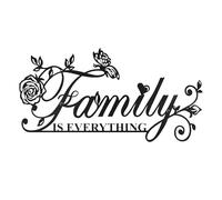 Panneau mural « Family Is Everything » avec papillon et fleur en métal noir pour salon, salle à manger, chambre à coucher, cuisine (noir)