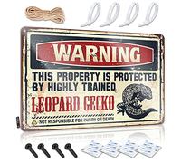 Panneau mural humoristique en métal avec inscription « Warning This Property Is Protected By A Highly Trained Leopard Gecko » (20 x 30 cm)
