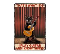 Panneau mural humoristique en métal vintage avec motif de guitare en forme de chat et inscription « Thats What I Do I Play Guitar And I Know Things » pour café, bar, club, garage, décoration