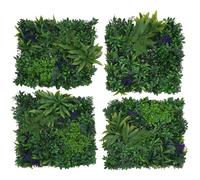 Panneau Mural Hwc-O95, Mur Végétal, Décoration Murale, Plante Artificielle, Intérieur/Extérieur, 4x 50x50cm = 1m² Feuilles Vertes, Fleurs Violettes Vert