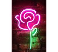 Panneau mural LED nÃon rose en forme de fleur avec tige verte Isaac Jacobs 13" x 8.66", alimentÃ par USB - DÃcor tendance et festif