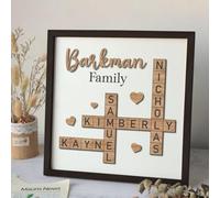 Panneau mural personnalisé en forme de carreaux de Scrabble avec noms de famille, mots croisés pour petits-enfants, puzzle de nom, panneaux de nom de famille, mots croisés de famille Ar (25,4 cm)