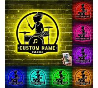 Panneau mural personnalisé en métal avec lumière LED, nom du batteur personnalisé, décoration murale pour salle de musique, décoration murale pour la maison, cadeau pour garçon, fille, femme, homme