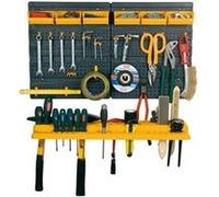 Support de rangement pour outils, avec étagère, 6 contenants et 19 crochets assortis. Polypropylène. Produit livré vide.