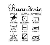 Panneau mural pour buanderie française Washhouse Buanderie Citation Lavage Séchage Autocollant mural Décoration d'intérieur Petit format 32 x 36 cm