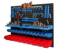 Panneau mural pour outils - BOTLE - 115 x 78 cm - 32 boîtes en plastique - Rouge et Bleu - Universel
