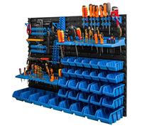 Panneau mural pour outils - Botle - 115 x 78 cm - 33 boîtes en plastique - Couleur bleue - Étagères amovibles