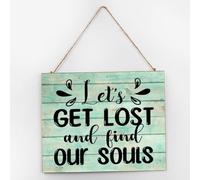 Panneau mural rétro en bois vieilli Let's Get Lost & Find Our Souls avec citation en bois rustique Décoration murale pour chambre, porche, 25,4 x 30,5 cm