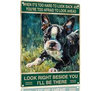 Panneau mural rétro en métal avec motif terrier de Boston - Aspect étain « Right Beside You Lover » - Pour intérieur et extérieur - Décoration de maison, bar, boutique, café - Cadeau vintage - 30,5 x