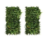 Panneau Mural Végétal Artificiel (x 2) Ayla 50 cm x 100 cm, Dalles Feuillage Vert Intérieur Extérieur, Résistantes UV Intempéries, Sans Entretien, Clôture Jardin, Kit Fixation