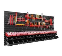 Panneau murale a outils 172 x 78 cm avec 48 bacs a bec, boites de rangement a suspendre organiseur a outils rouge et noir, caisse avec couvercle pour vis clous petit trucs, garage atelier