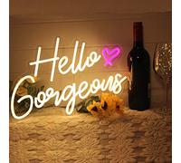 Panneau néon à DEL « Hello Gorgeous Hello Beautiful » pour maison, mariage, anniversaire, toile de fond, fête Bacelorette avec interrupteur à intensité variable (5 V, 42 x 27 cm) Blanc chaud