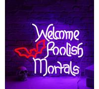 Panneau néon à DEL « Welcome Foolish Mortals » pour décoration murale, Halloween, décoration de manoir hanté, gothique, effrayant, alimenté par USB pour grotte d'homme, fête, maison hantée
