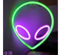 Panneau néon Alien - 1 lampe frontale Alien - Alimentation USB ou 3 piles AA - Panneau néon amusant pour chambre à coucher, salle de jeu, esthétique