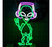 Panneau néon Alien pour décoration murale - Musique verte - Lumière néon à intensité variable - Pour studio de musique, salle de jeux, extraterrestre, fête, bar, homme, grotte - Décoration
