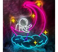 Panneau néon astronaute pour chambre d'enfant, lumière néon à DEL avec lune et nuage - Veilleuse sur le thème de la galaxie mignonne pour chambre à coucher, crèche, salle de jeux, art mural