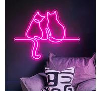 Panneau néon en acrylique avec deux chats mignons en acrylique avec interrupteur à intensité variable et 1 chaîne de suspension pour chambre à coucher, salon, enfants, filles, cadeau pour bar, maison