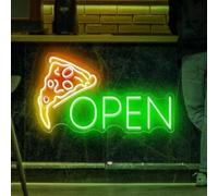 Panneau néon en acrylique ouvert pour pizzeria, magasin, cuisine, four, décoration de fête, cadeaux pour amateurs de pizza, 40 x 20 cm
