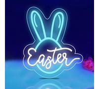Panneau néon en forme d'œuf de Pâques avec oreilles de lapin LED pour décoration de fête de Pâques, décoration murale pour maison, café, bureau, cadeau d'anniversaire