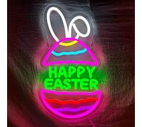 Panneau néon en forme d'œufs de lapin, lumière LED à intensité variable pour mur, cour et décoration de fête