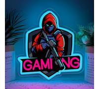 Panneau Néon Gaming,Lampe Murale LED Au Design Tactique À Capuche,Éclairage Gaming Pour Salle De Jeu Et Chambre Adolescent,Cadeau De Jeu De Tir Pour Gamer Adolescents Alimenté Par USB (13.4"*12.6")
