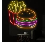 Panneau néon hamburger, panneau LED frit, panneau néon personnalisé, décoration de restaurant rapide, applique murale pour magasin de hamburgers, cadeaux d'amant frit
