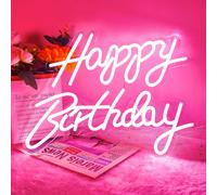 Panneau Néon Happy Birthday, Décoration Murale Pour Chambre À Coucher Veilleuse D'anniversaire Panneau Lumineux Pour Fête D'anniversaire Interrupteur À Alimentation Intensité Variable-Rose