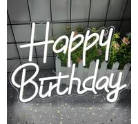 Panneau néon « Happy Birthday » - Lettres lumineuses à DEL - Décoration de fête d'anniversaire - Panneau LED à suspendre au mur pour toile de fond d'anniversaire, table de gâteau, fournitures de fête