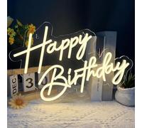 Panneau néon « Happy Birthday » - Lettres lumineuses à DEL - Décoration de fête d'anniversaire - Panneau LED à suspendre au mur pour toile de fond d'anniversaire, table de gâteau, fournitures de fête