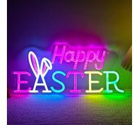 Panneau néon « Happy Easter » à intensité variable, décoration murale en forme de lapin, décorations de Pâques pour la maison, la fenêtre, le salon, la fête, décoration printanière