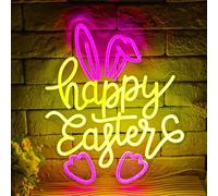Panneau néon Happy Easter pour décoration murale, lampe néon en forme de lapin de Pâques, panneau LED à intensité variable, décoration de maison, chambre à coucher, fenêtre, pelouse, cadeaux de fête