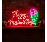 Panneau néon « Happy Mother's Day » - Cadeau de fête des mères - LED à intensité variable - 5 V - Alimentation USB avec variateur d'intensité - Pour décoration murale de maison et vacances