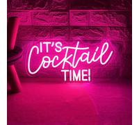Panneau néon "It's Cocktail Time" - Lumière LED néon blanc chaud pour mur - Dimmable - Éclairage LED USB pour pub, bar à bière, club, cave à hommes, restaurant, boutique - Décoration cocktails (Rose)