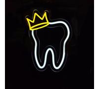 Panneau néon LED avec couronne - Décoration dentaire - Accessoire de dentiste - Décoration murale - 35 x 27 cm