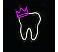 Panneau néon LED avec couronne - Décoration dentaire - Accessoire de dentiste - Décoration murale - Cadeau d'affaires