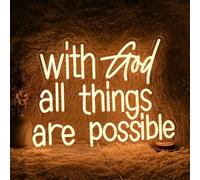Panneau néon LED avec inscription « With God All Things Are Possible » pour décoration murale - Intensité variable - Alimentation USB - Pour chambre, fête, mariage, église - Blanc chaud